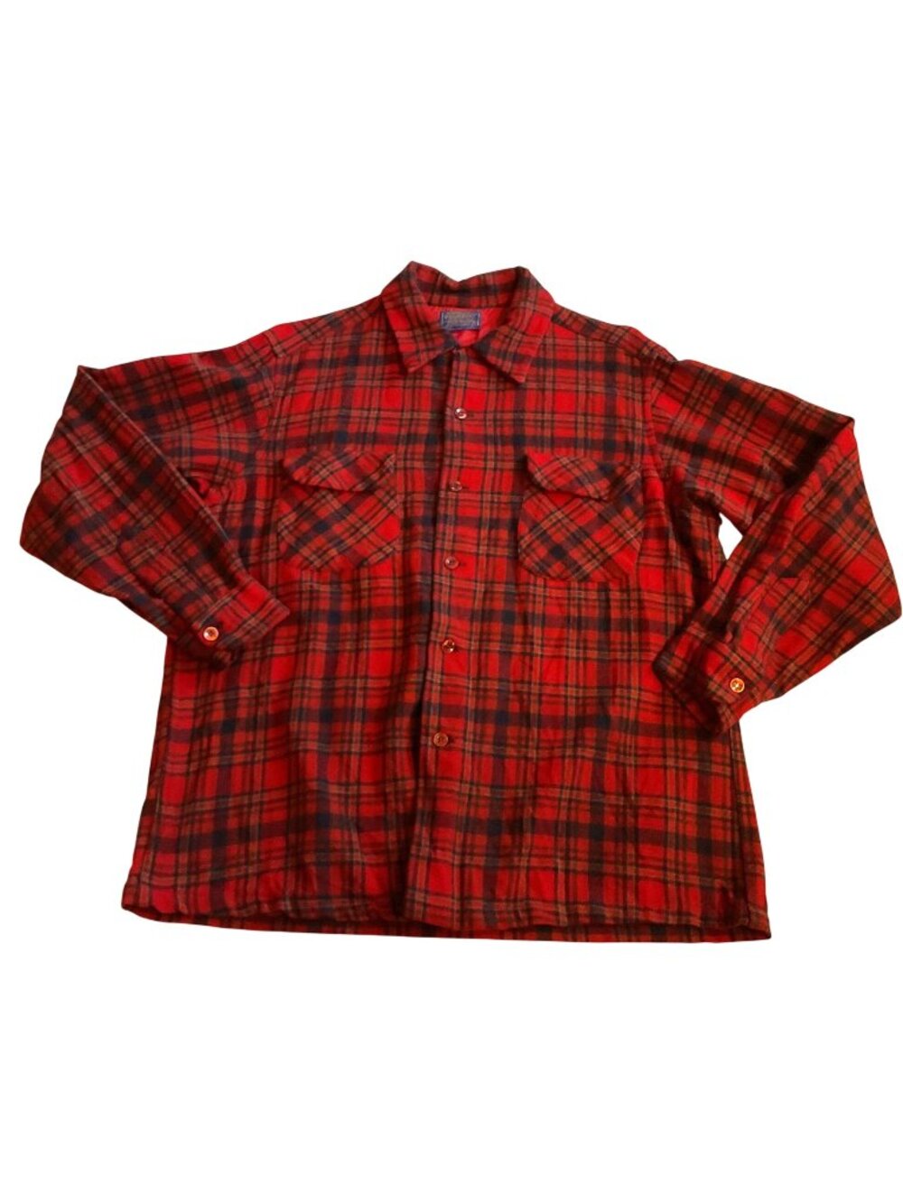 Vintage Pendleton Plaid Wool Board Shirt Sz L Red Black Loop Collar USA Made Men